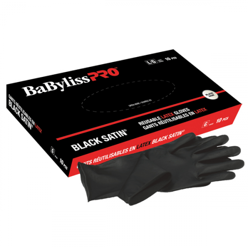 BaBylissPRO Black Satin Reuseable Gloves - LARGE, 10/box 