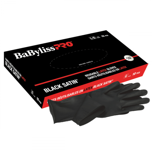 BaBylissPRO Black Satin Reuseable LATEX Gloves - SMALL, 10/box 