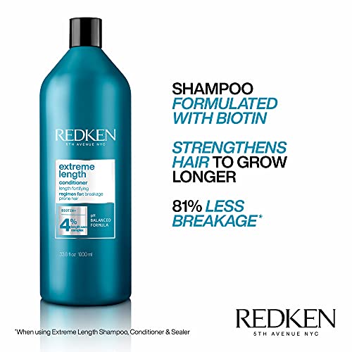 Redken Extreme Length Shampoo | For Hair Growth | Prevents Breakage & Strengthens Hair | Infused With Biotin | 33.8 Fl Oz | Packaging May Vary