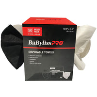 Thumbnail for Babyliss Pro Assorted Pack Disposable Towels, box of 50 towels (25 black / 25 white)