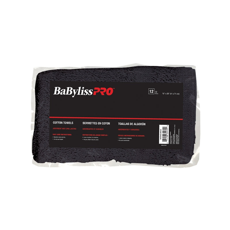 BaBylissPRO  100% Cotton Towels  Black  12/bag
