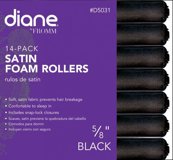 Diane Satin foam rollers 5/8'' black 14/pack