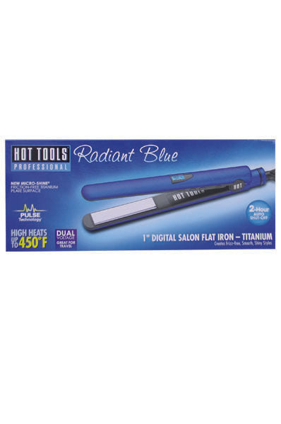HOT TOOLS 1 inch Titanium Digital Salon Flat Iron Blue Dual Voltage #7110FCN 