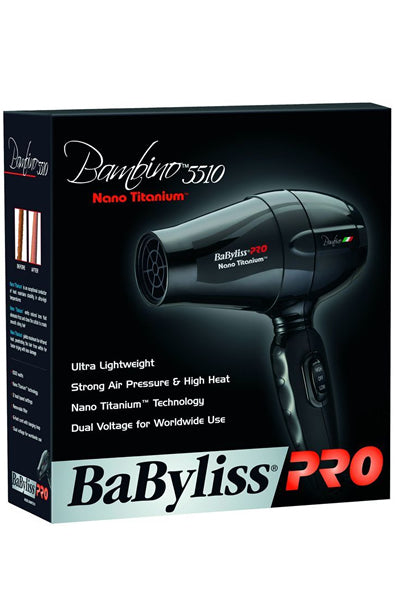 BABYLISS PRO Bambino 5510 Nano Titanium Travel Dryer Dual Voltage #BABNT5510NC 