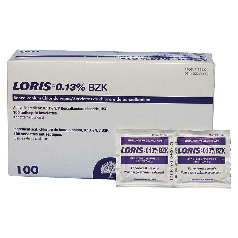 Antiseptic Topical Skin Cleanser by LORIS™ BZK Wipe , 100 Towelettes