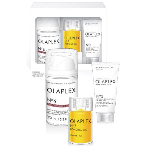 OLAPLEX Smooth and Shine Kit - Contains  No.6 Bond Smoother 3.3oz,  No.7 Bonding Oil 1oz and  Free Sample Size No.3 Hair Perfector -  pre-packed